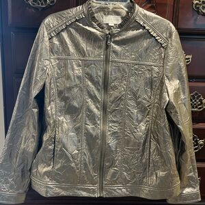 Erin London Shimmering Silver/Bronze Leather-like Bomber Jacket